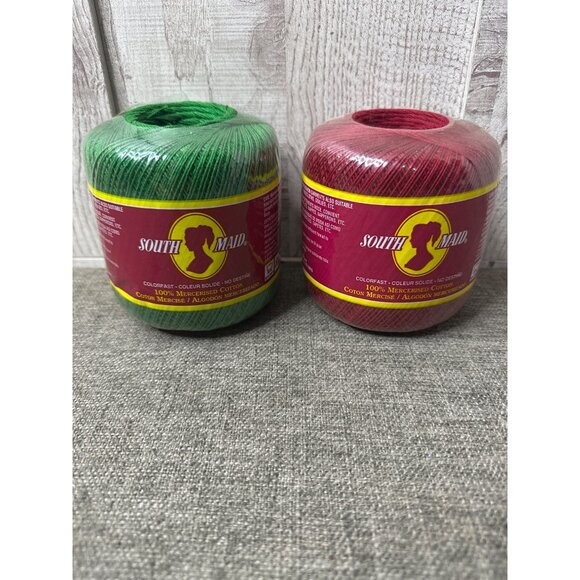 South Maid 100% Mercerized Cotton Crochet Thread Sz 10 Red & Green 350 Yards x2 - Picture 1 of 10